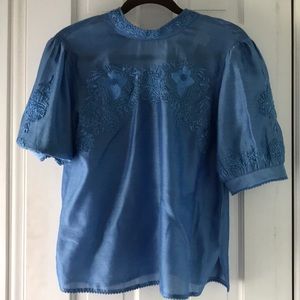 Victorian inspired blue blouse from Anthropologie